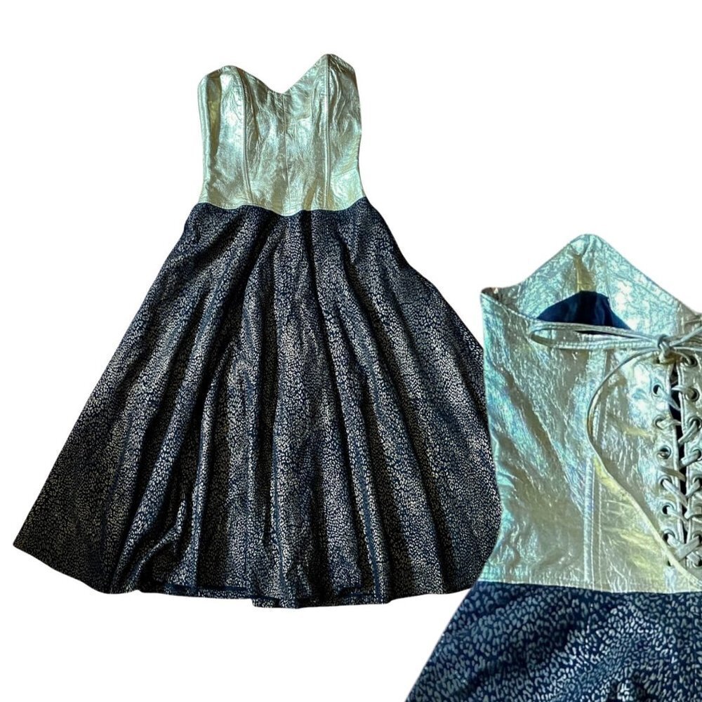 North Beach Leather Womens Sz S Gold and Black Bustier Corset Animal Fit Flare D